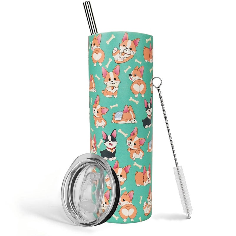 Heqianco Corgi GiftsFor Women  Girls Corgi Lover Gifts20oz Tumbler With Lid And StrawInsulated Stainless Steel Travel Coffee Mug