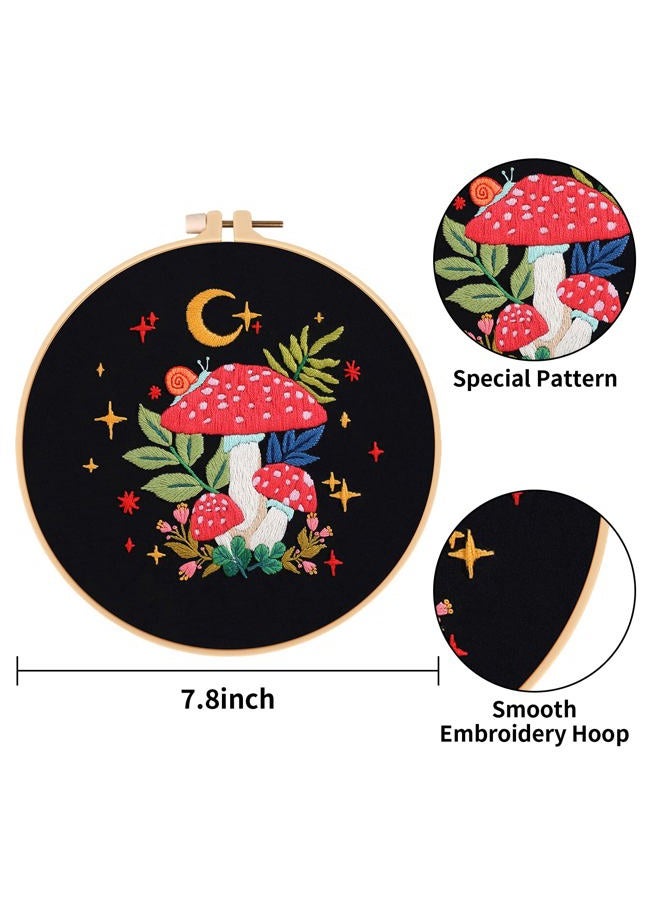 Nuberlic 3 Pack Embroidery Kit for Beginner Adults, Stamped Cross Stitch with Mushroom Patterns Include 3 Hoop, Cloth Thread Needles and Instructions - Image 4