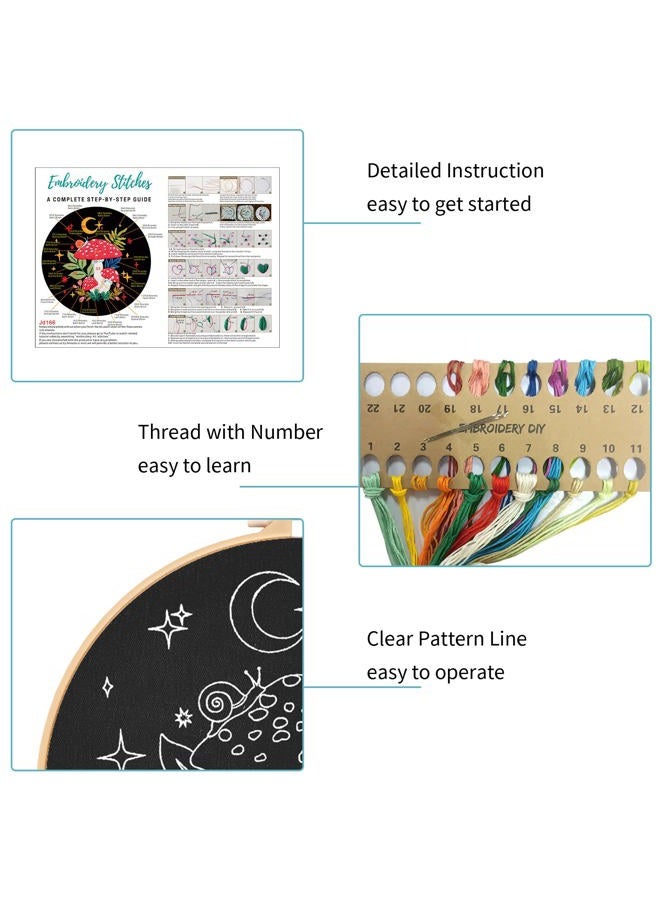 Nuberlic 3 Pack Embroidery Kit for Beginner Adults, Stamped Cross Stitch with Mushroom Patterns Include 3 Hoop, Cloth Thread Needles and Instructions - Image 5