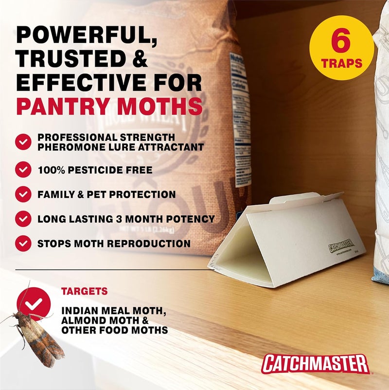 Catchmaster Pantry Pest & Moth Traps 6-Pk, Bug Killer for Kitchen Storage & Pantry Cabinet, Sticky Moth Traps for House, Glue Trap to Protect Pet Food, Kitchen Cabinets Storage - Image 4