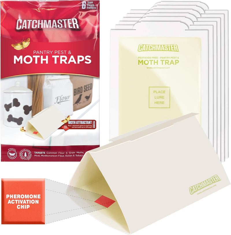 Catchmaster Pantry Pest & Moth Traps 6-Pk, Bug Killer for Kitchen Storage & Pantry Cabinet, Sticky Moth Traps for House, Glue Trap to Protect Pet Food, Kitchen Cabinets Storage - Image 1