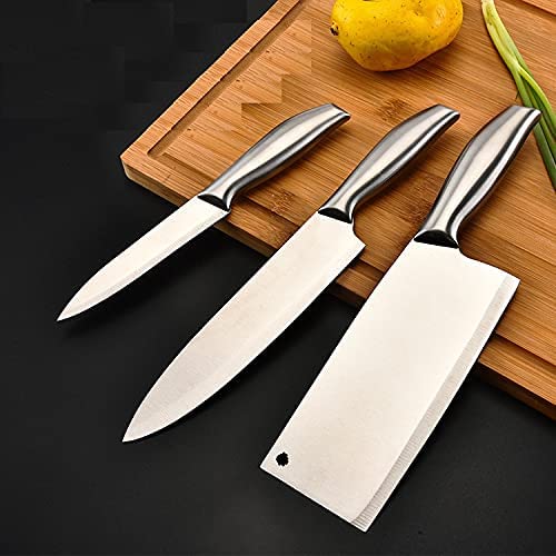 Agabani Kitchen Knife Set of 3, High Carbon Steel Ultra Sharp Knife, Premium Stainless Steel Knives, Heavy Duty Blade, Santoku Japanese Knife Meat Cleaver, use for Cutting Meat Vegetable Fruit - Image 1