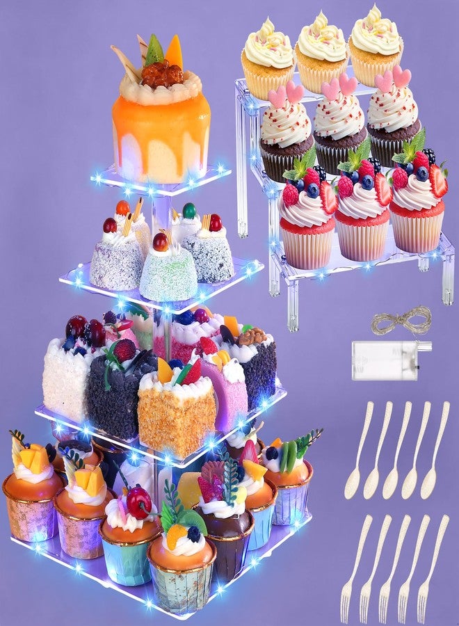 Jollidecor Acrylic Cupcake Stand with LED Light, 4 Tier & 3 Tier Desserts Display Stand, Clear Cup Cake Tower Holder for Desserts for Birthday, Wedding, Party, Event, Graduation, Christmas - Image 1