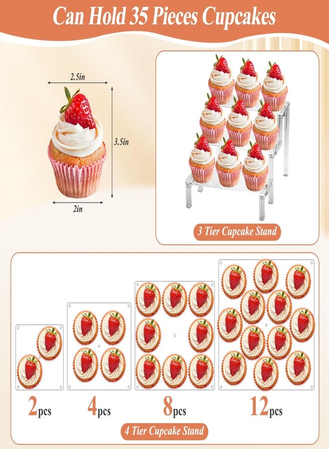 Jollidecor Acrylic Cupcake Stand with LED Light, 4 Tier & 3 Tier Desserts Display Stand, Clear Cup Cake Tower Holder for Desserts for Birthday, Wedding, Party, Event, Graduation, Christmas - Image 4