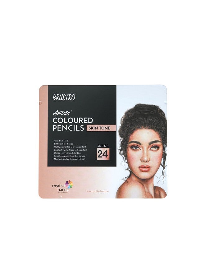 BRUSTRO ألوان برسترو للفنانين بلون البشرة | مجموعة من 24 (في علبة أنيقة) | مثالية للتلوين، درجات زاهية، وجه إنسان، مقاومة للكسر والتلاشي، فن DIY، عالية الصبغة، ماندالا، بورتريه - Image 1