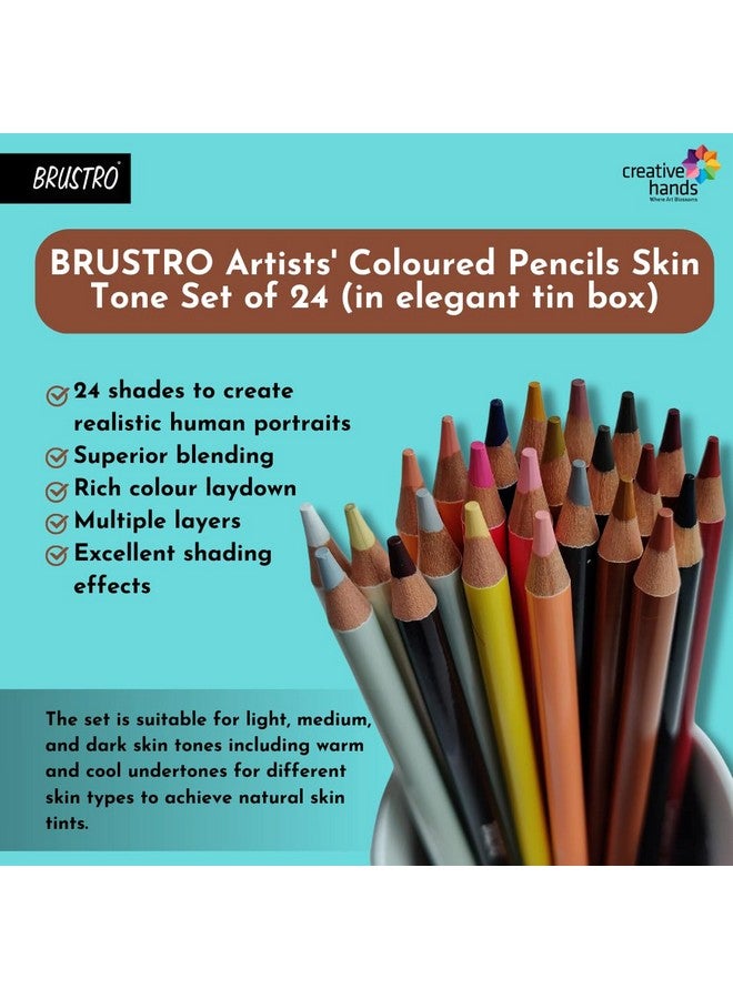 BRUSTRO ألوان برسترو للفنانين بلون البشرة | مجموعة من 24 (في علبة أنيقة) | مثالية للتلوين، درجات زاهية، وجه إنسان، مقاومة للكسر والتلاشي، فن DIY، عالية الصبغة، ماندالا، بورتريه - Image 2