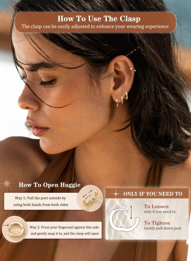 Jstyle Small Gold Hoop Earrings for Women Trendy 14K Gold Plated Huggie Earrings Hypoallergenic Surgical Steel Cartilage Earring Stack Cute Dainty Huggie Hoops Earring Sets for Multiple Piercing - Image 4