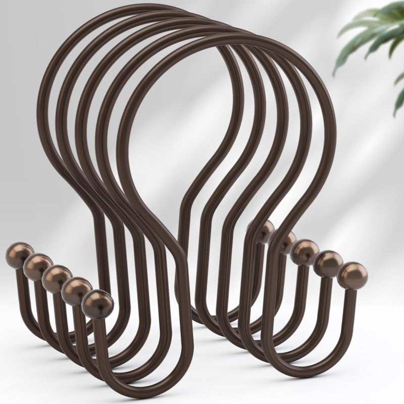 AmazerBath Bronze Shower Curtain Hooks Shower Curtain Rings Simple Double Hook Shower Curtain Hooks Rust Proof Metal Smooth Glide Shower Hooks for Shower Curtain Rod 12 Pcs Shower Rod Hooks - Image 2
