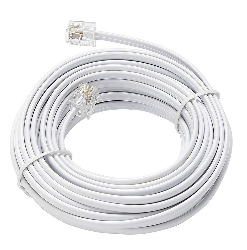 Comtrue Telephone Extension Line Cord Cable Wire, Land Phone line, White, 25ft, Standard RJ11 Plugs - Image 1