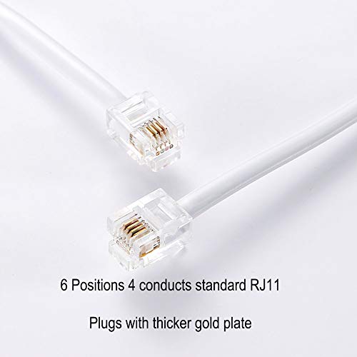 Comtrue Telephone Extension Line Cord Cable Wire, Land Phone line, White, 25ft, Standard RJ11 Plugs - Image 2
