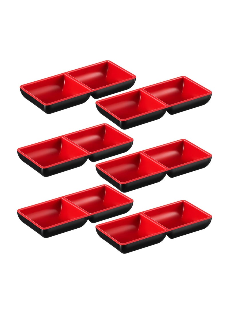 General - 6 Piece Double Dipping Bowl Melamine Double Sauce Bowl Double Sauce Dishes Dispensing Sauce Dishes Mustard Sushi Dipping Tray Restaurant Kitchen Appetizer Tray, Soy Sauce, Ketchup, BBQ Sauce - Image 1