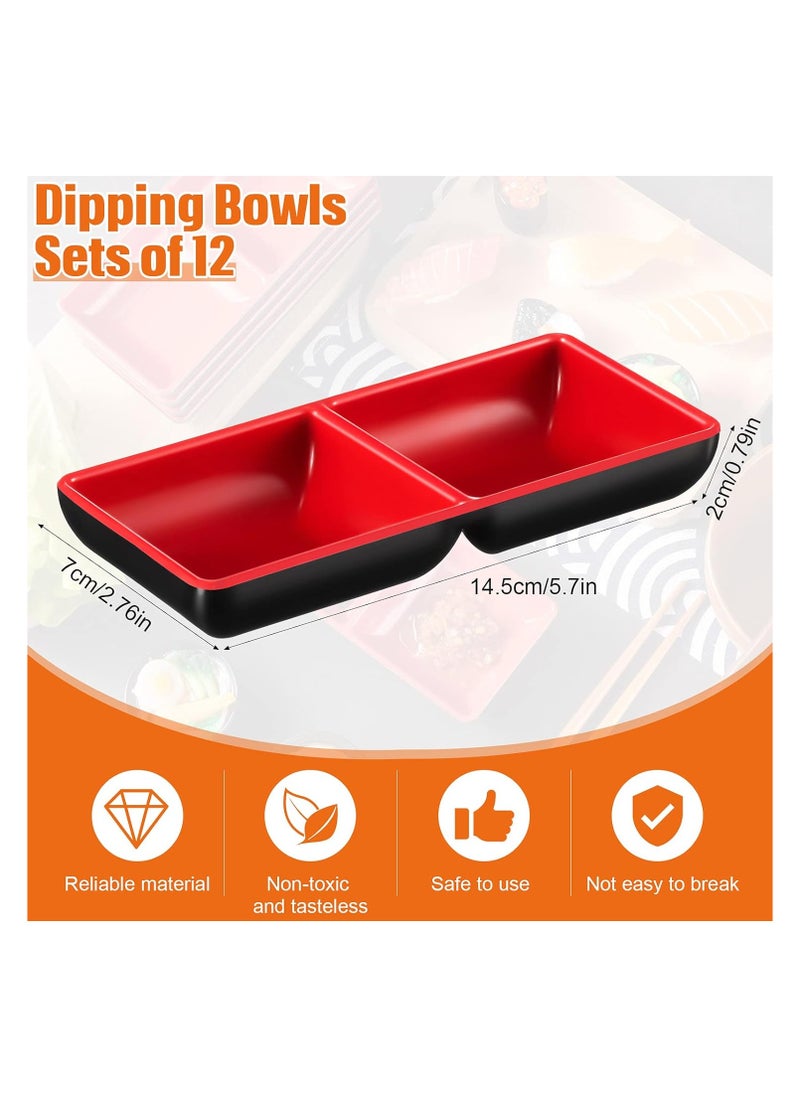 General - 6 Piece Double Dipping Bowl Melamine Double Sauce Bowl Double Sauce Dishes Dispensing Sauce Dishes Mustard Sushi Dipping Tray Restaurant Kitchen Appetizer Tray, Soy Sauce, Ketchup, BBQ Sauce - Image 1