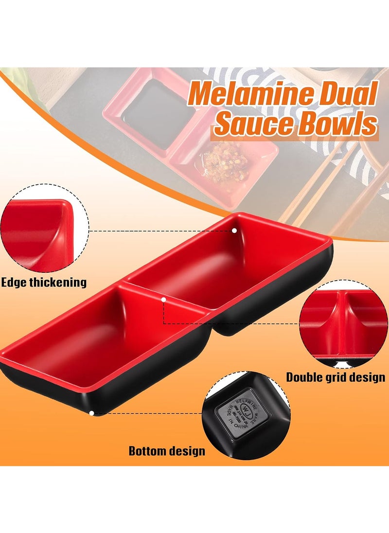General - 6 Piece Double Dipping Bowl Melamine Double Sauce Bowl Double Sauce Dishes Dispensing Sauce Dishes Mustard Sushi Dipping Tray Restaurant Kitchen Appetizer Tray, Soy Sauce, Ketchup, BBQ Sauce - Image 1