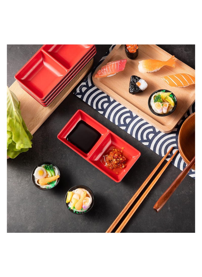 General - 6 Piece Double Dipping Bowl Melamine Double Sauce Bowl Double Sauce Dishes Dispensing Sauce Dishes Mustard Sushi Dipping Tray Restaurant Kitchen Appetizer Tray, Soy Sauce, Ketchup, BBQ Sauce - Image 1