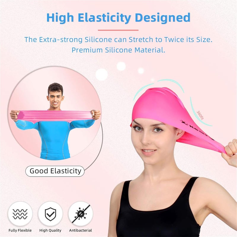 Keary 2 Pack Updated Silicone Swim Cap for Long Hair Women Girl Waterproof Bathing Pool Swimming Cap Cover Ears to Keep Your Hair Dry, 3D Soft Stretchable Durable and Anti-Slip, Easy to Put On and Off - Image 3