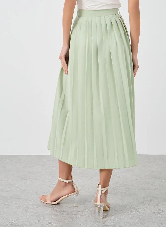 Styli Styli Pleated Buttoned A-Line Midi Skirt