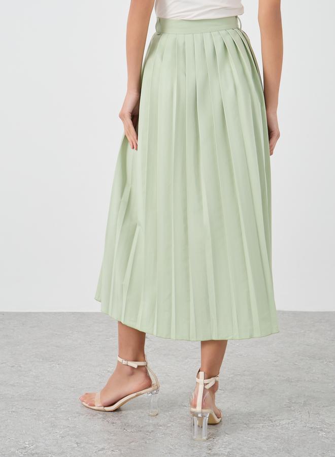 Styli Pleated Buttoned A-Line Midi Skirt - Image 4