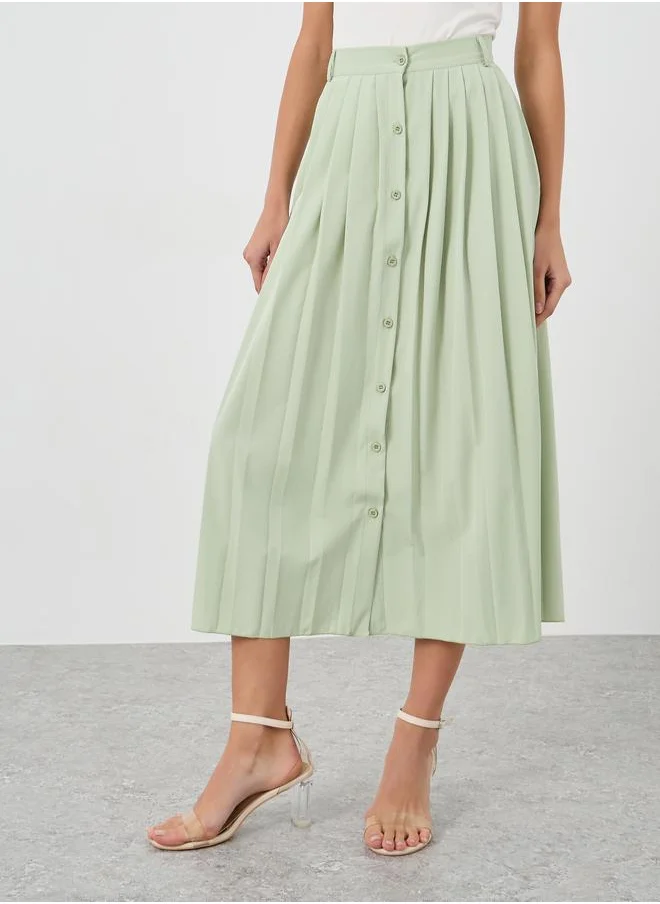 ستايلي Styli Pleated Buttoned A-Line Midi Skirt