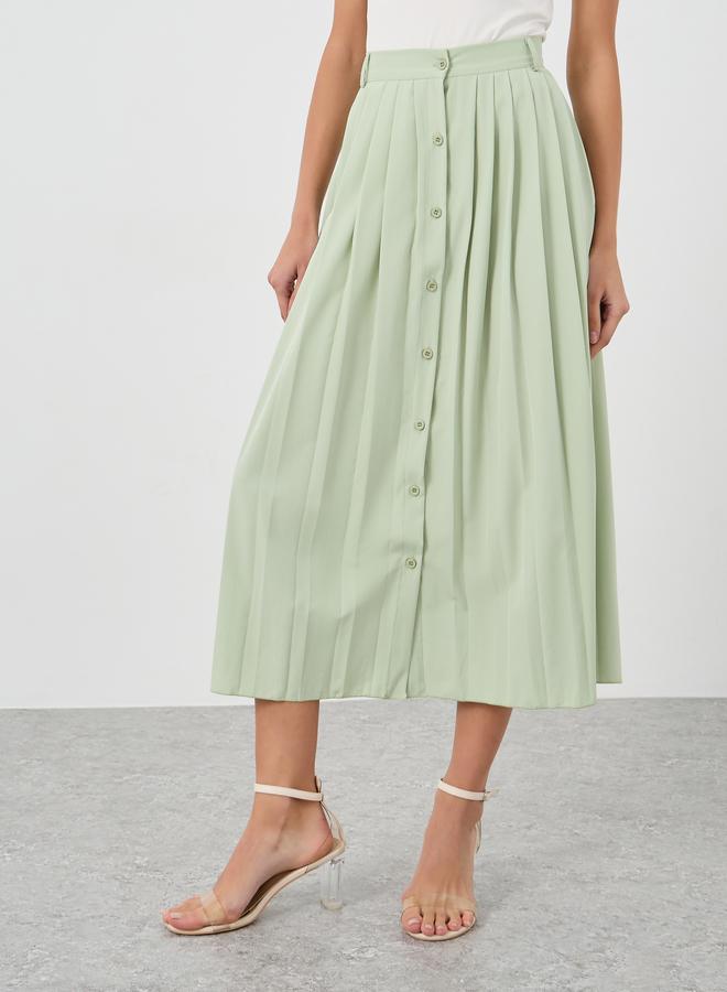 Styli Pleated Buttoned A-Line Midi Skirt - Image 2