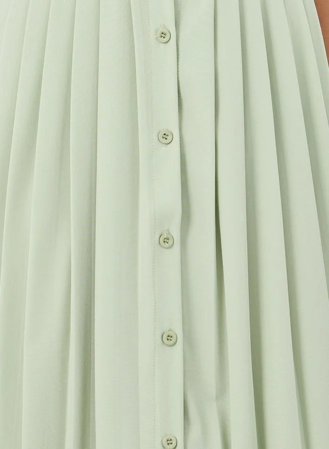 Styli Styli Pleated Buttoned A-Line Midi Skirt