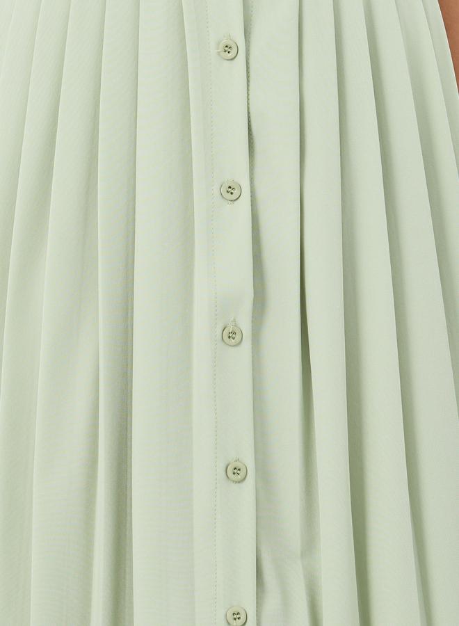 Styli Pleated Buttoned A-Line Midi Skirt - Image 3