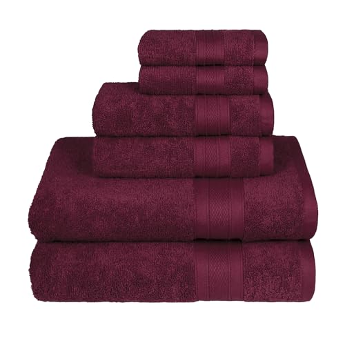 Trident Soft Comfort Air Rich Towels for Bath, 100% Cotton Towel, Super Soft, Highly Absorbent, 6 Pieces Towel Set, 500 GSM - Red Wine - Image 1