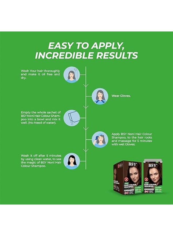 BSY Noni Hair Color Shampoo – Brownish Black – 20 Ml Sachet - Image 2
