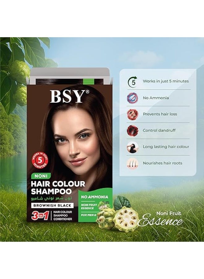 BSY Noni Hair Color Shampoo – Brownish Black – 20 Ml Sachet - Image 3