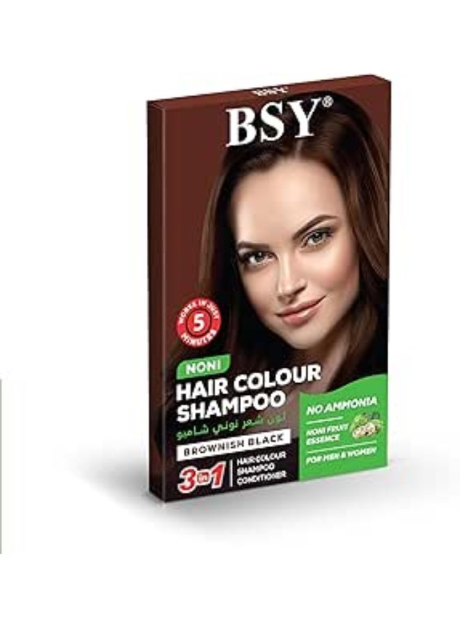 BSY Noni Hair Color Shampoo – Brownish Black – 20 Ml Sachet - Image 1