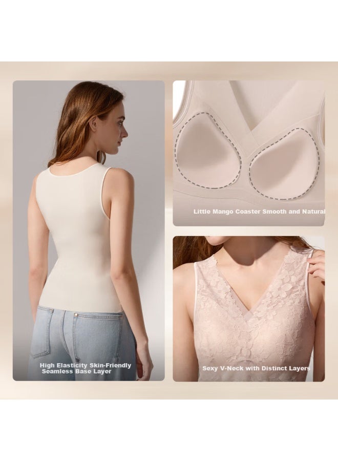 Maniform Manifen Modal Thermal Vest Women Lycra Seamless Antibacterial Lace Trim Back Beauty Cup Integrated Bra Base Shirt - Image 3