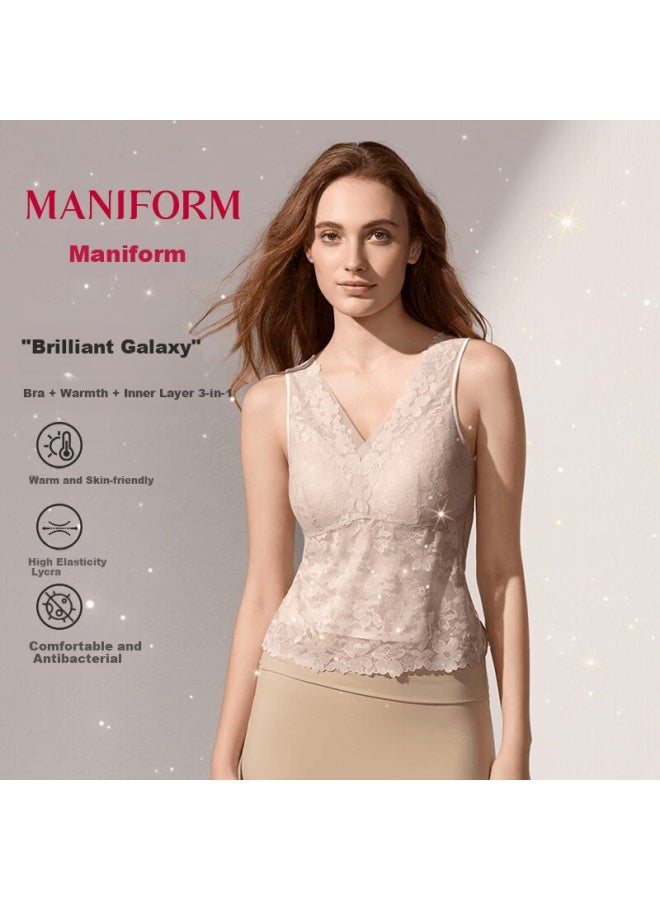 Maniform Manifen Modal Thermal Vest Women Lycra Seamless Antibacterial Lace Trim Back Beauty Cup Integrated Bra Base Shirt - Image 1