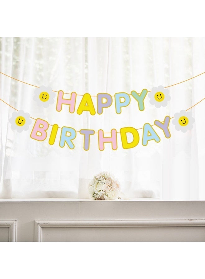 عالم البالونات لافتة عيد ميلاد سعيد، لافتة زينة لأعياد الميلاد، بتصميم عبارة "عيد ميلاد سعيد" وزهرة. مثالية لحفلات أعياد الميلاد. - Image 2