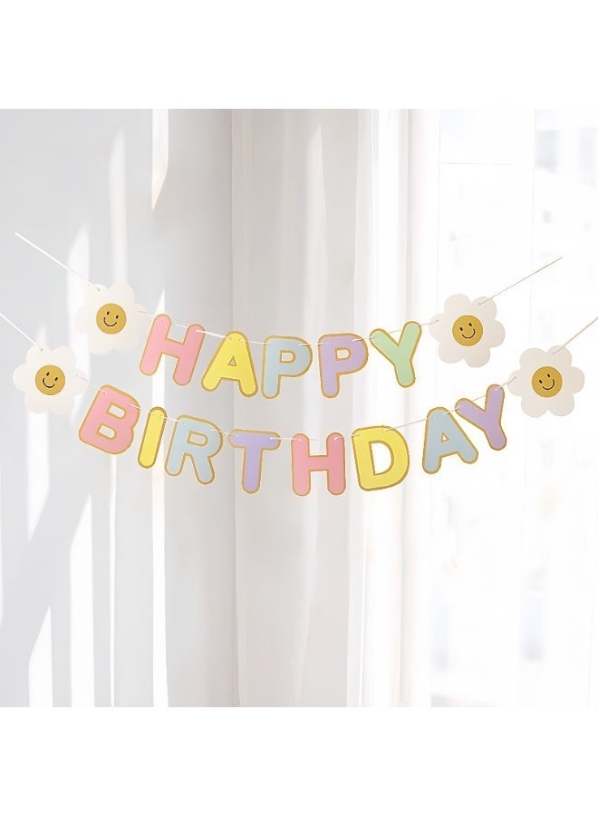 عالم البالونات لافتة عيد ميلاد سعيد، لافتة زينة لأعياد الميلاد، بتصميم عبارة "عيد ميلاد سعيد" وزهرة. مثالية لحفلات أعياد الميلاد. - Image 1