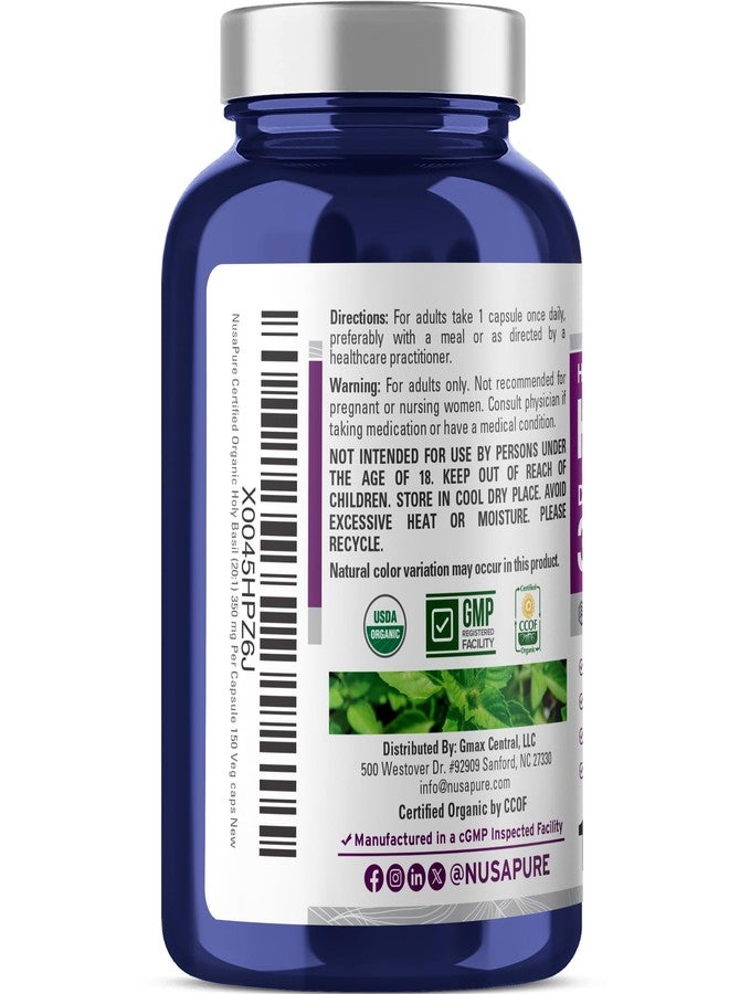 NusaPure Organic Holy Basil, Non-GMO, Vegan, 350mg, 150 Veg Capsules - 150 Servings - Image 3