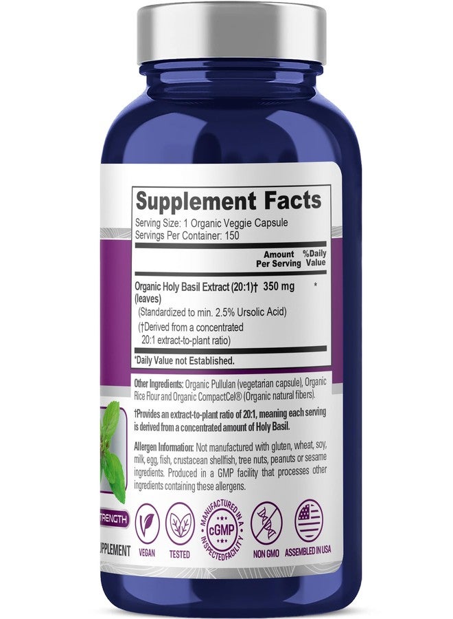 NusaPure Organic Holy Basil, Non-GMO, Vegan, 350mg, 150 Veg Capsules - 150 Servings - Image 2