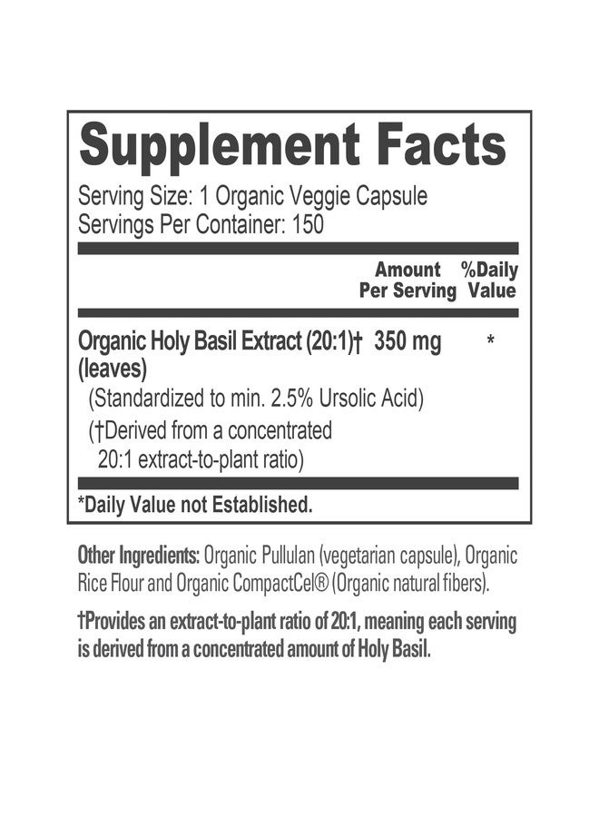 NusaPure Organic Holy Basil, Non-GMO, Vegan, 350mg, 150 Veg Capsules - 150 Servings - Image 4