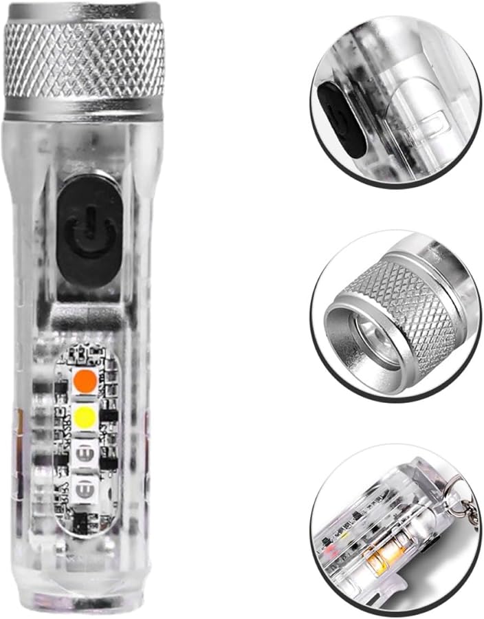 Adjustable Mini LED Flashlight Keychain USB Rechargeable Torch For Camping Emergency Transparent White - Image 4