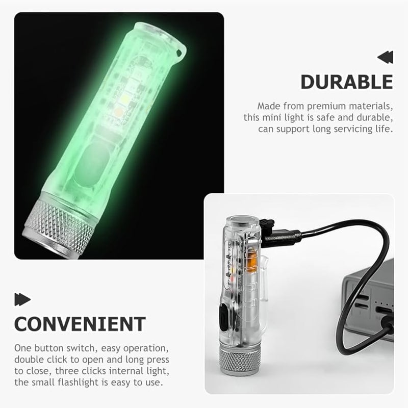 Adjustable Mini LED Flashlight Keychain USB Rechargeable Torch For Camping Emergency Transparent White - Image 5