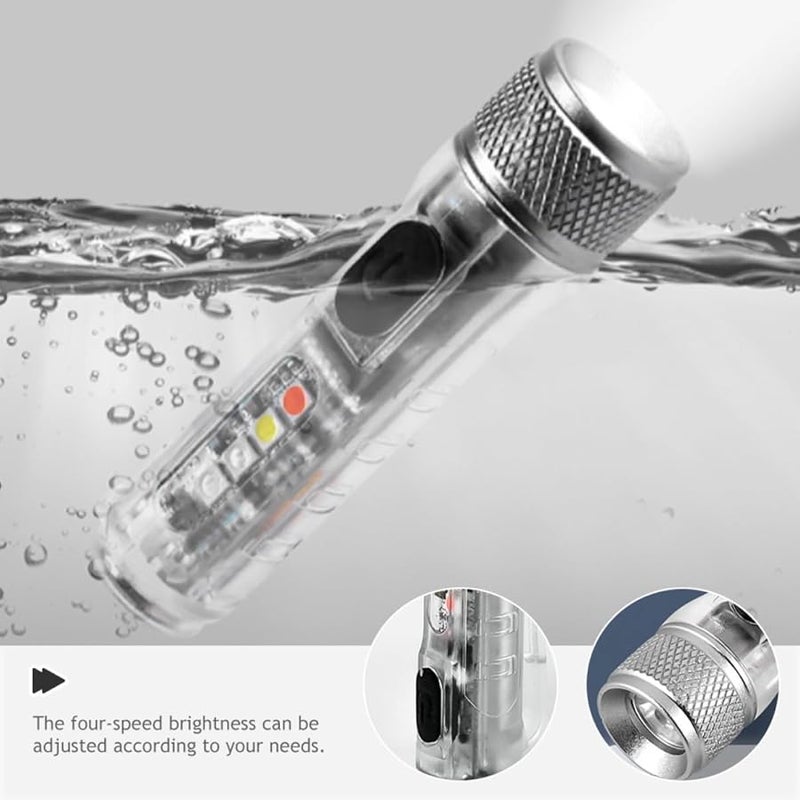 Adjustable Mini LED Flashlight Keychain USB Rechargeable Torch For Camping Emergency Transparent White - Image 3