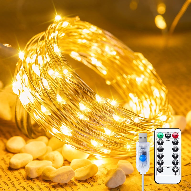 Minetom Twinkle Fairy Lights 33 ft 100 LED USB Plug in String Lights with Remote and Timer Waterproof 8 Modes for Bedroom Indoor Wreath DIY Party Wedding Christmas Holiday Decoration