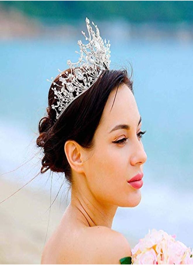 Unicra Wedding Crowns And Tiaras Costume Rhinestones Silver Flower Queen Crown Bridal For Women And Girls (A Silver)  - Image 5