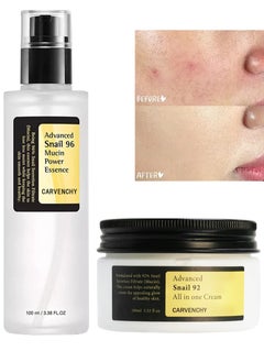 CARVENCHY Advanced Snail 96 Mucin Power Essence+Advanced Snail 92 Repairing All in One Cream- Ultimate Glass Glow Moisturizing Set with Snail Mucus for Dry, Sensitive Skin  - Image 1