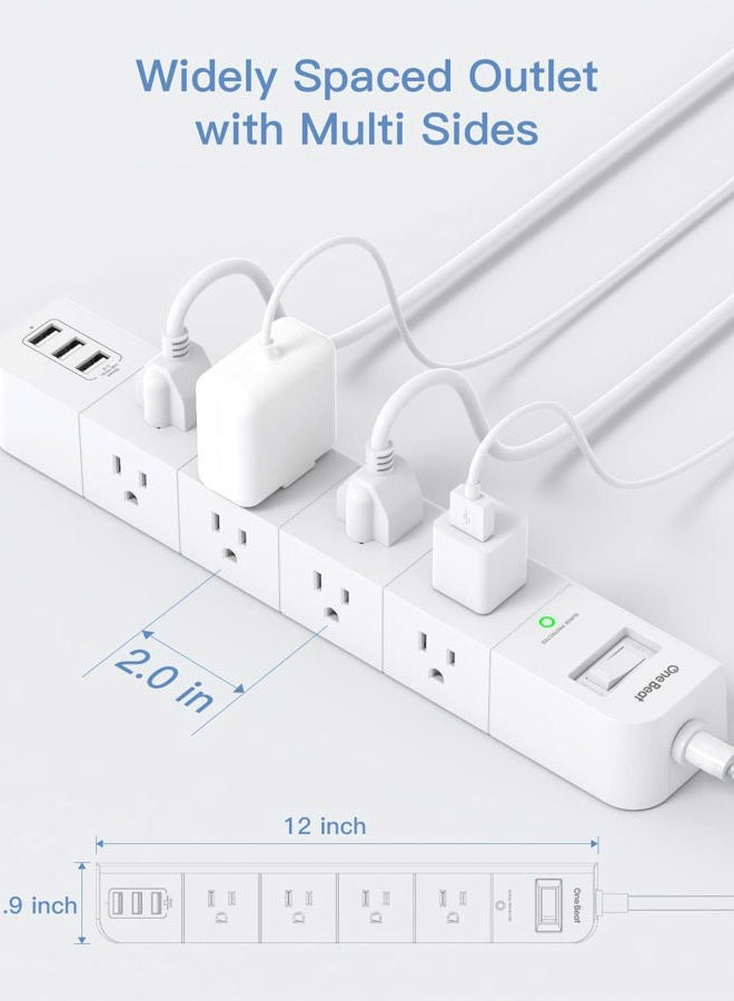 One Beat 10 ft Extension Cord, Power Strip Surge Protector - 8 Widely AC Outlets 3 USB, Flat Plug, Desktop Charging Station with Overload Protection, Wall Mount for Home, Office, Travel, Computer ETL Listed - Image 3