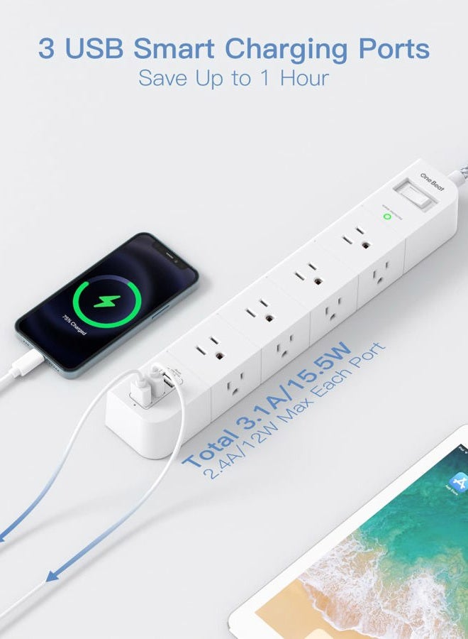 One Beat 10 ft Extension Cord, Power Strip Surge Protector - 8 Widely AC Outlets 3 USB, Flat Plug, Desktop Charging Station with Overload Protection, Wall Mount for Home, Office, Travel, Computer ETL Listed - Image 5