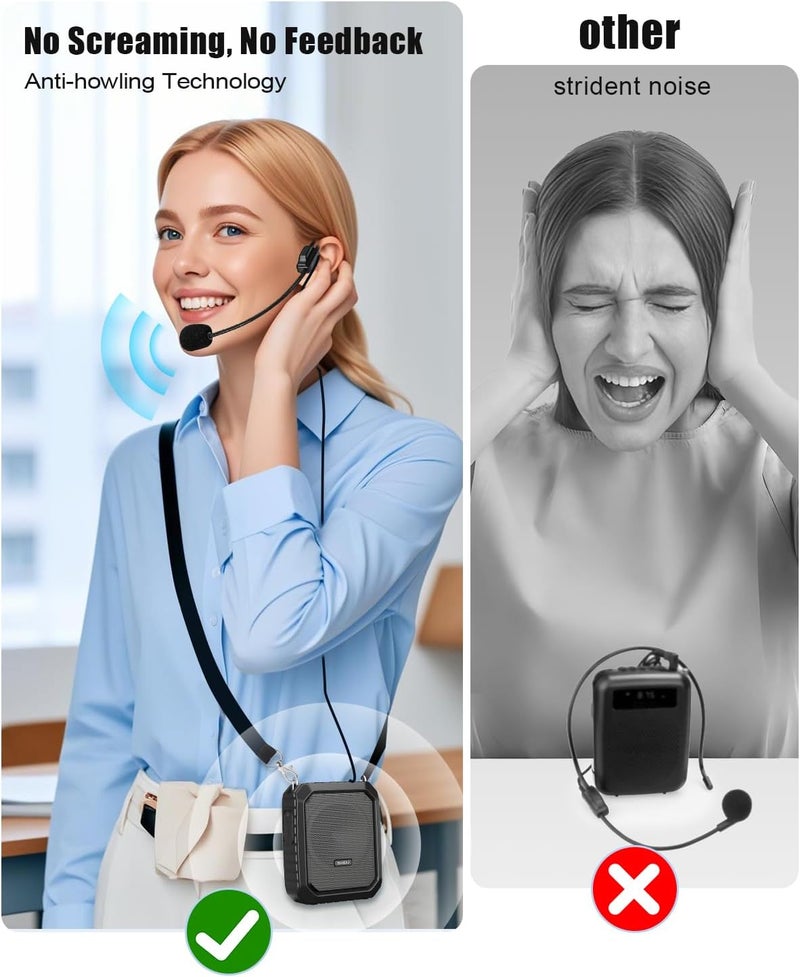 SHIDU مضخم الصوت ، مضخم صوت لاسلكي بقدرة 10 واط، نظام مكبر صوت محمول قابل لإعادة الشحن مع ميكروفون لاسلكي UHF وسماعة رأس، يدعم تشغيل MP3 للمعلمين، اليوغا، مرشدي السياحة، المدربين في الهواء الطلق - Image 3
