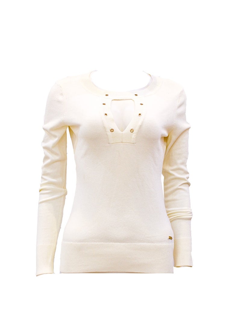 GUESS Guess Women Long Sleeve Off White Winter Top - XS  - Image 2