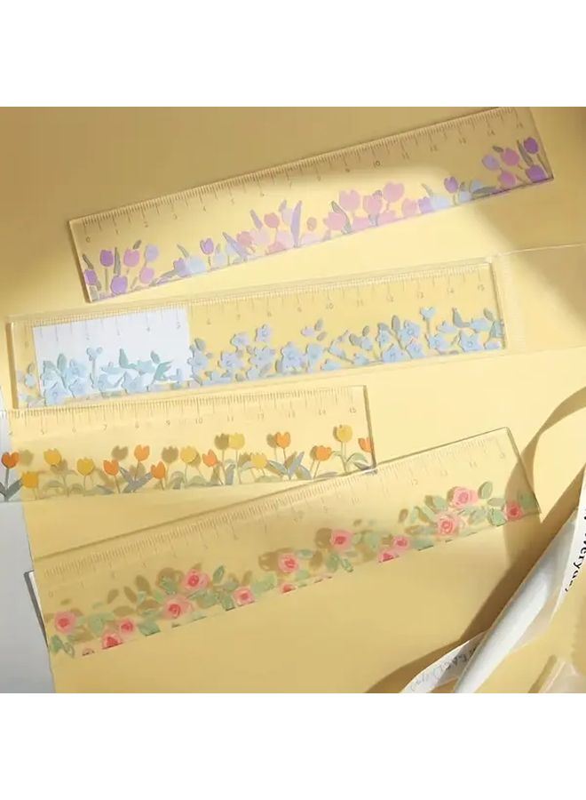 مسطرة أكريليك أرجوانية مزخرفة بالزهور مقاس 5.91 بوصة بمقياس سنتيمتر للمدرسة والمكتب والحرف اليدوية - Image 3