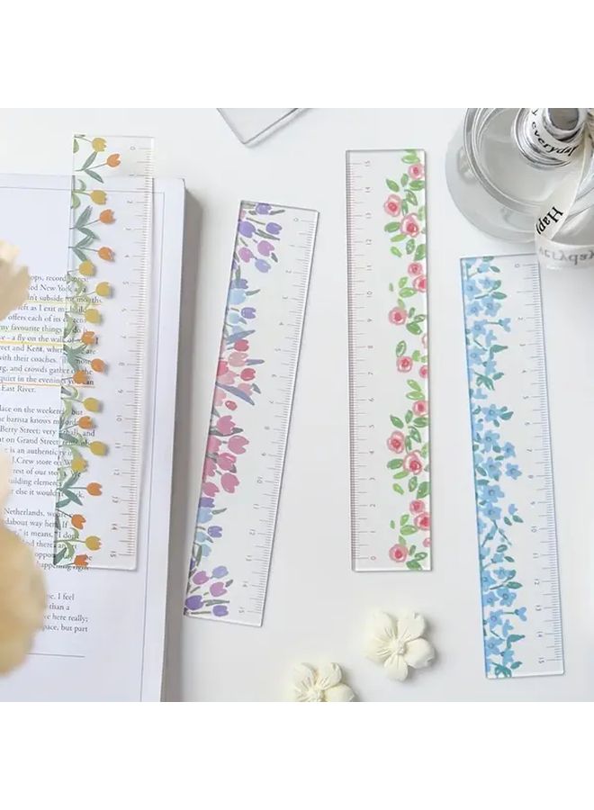 مسطرة أكريليك أرجوانية مزخرفة بالزهور مقاس 5.91 بوصة بمقياس سنتيمتر للمدرسة والمكتب والحرف اليدوية - Image 2