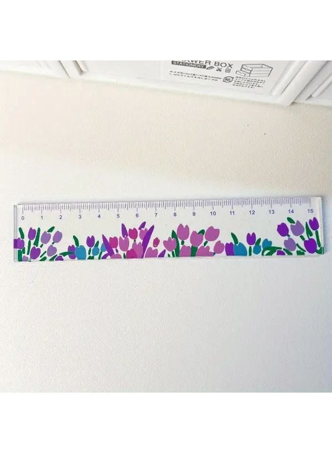 مسطرة أكريليك أرجوانية مزخرفة بالزهور مقاس 5.91 بوصة بمقياس سنتيمتر للمدرسة والمكتب والحرف اليدوية - Image 1