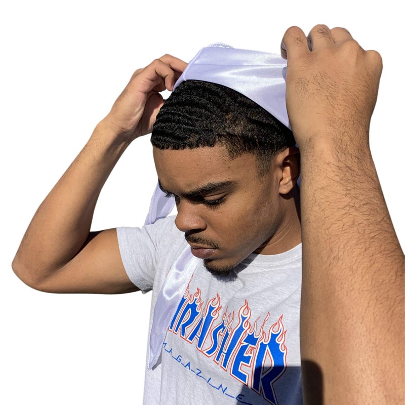 Veeta Superior Silk Durag - Smooth Silk Durag for Men & Women, Long Double Wide Straps, Outside Seam Triple Stitch Du Rag (Ghost White) - Image 5